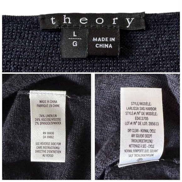 Theory Larlissa Sag Harbor Blue Linen Blend V neck Sweater, Size L - Picture 3 of 13